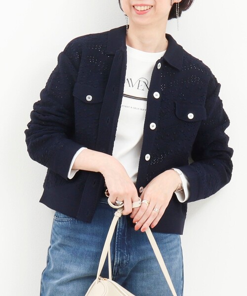 MICO COULIER（ミコクリエ）の「クロシェレース風衿付きカーディガン（カーディガン/ボレロ・レディース・ネイビー/ライトグレー・38）」の14枚目の写真