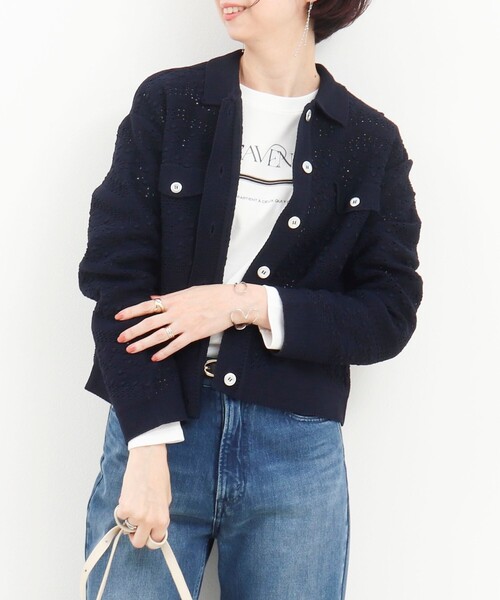 MICO COULIER（ミコクリエ）の「クロシェレース風衿付きカーディガン（カーディガン/ボレロ・レディース・ネイビー/ライトグレー・38）」の15枚目の写真