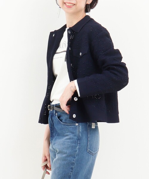 MICO COULIER（ミコクリエ）の「クロシェレース風衿付きカーディガン（カーディガン/ボレロ・レディース・ネイビー/ライトグレー・38）」の16枚目の写真