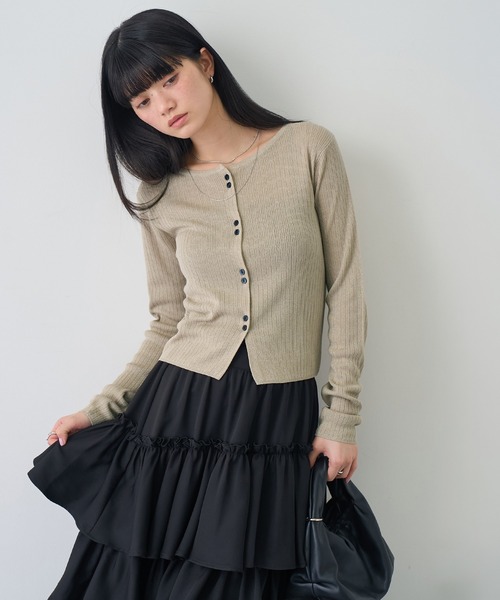 NOGLE(ノグル)の「【NOGLE/ノグル】ラメリブコンパクトカーディガン(カーディガン/ボレロ・レディース・グレイッシュベージュ/ブルー/ピンク・FREE)」の2枚目の写真