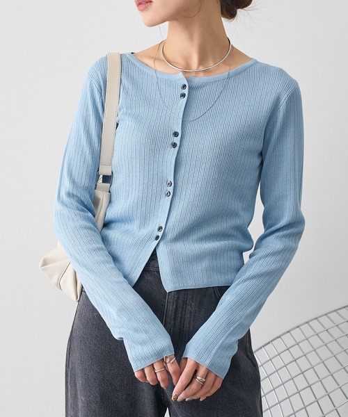 NOGLE(ノグル)の「【NOGLE/ノグル】ラメリブコンパクトカーディガン(カーディガン/ボレロ・レディース・グレイッシュベージュ/ブルー/ピンク・FREE)」の1枚目の写真