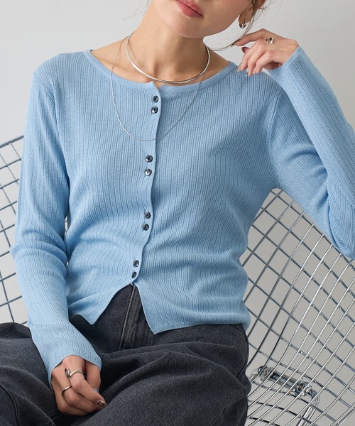 NOGLE(ノグル)の「【NOGLE/ノグル】ラメリブコンパクトカーディガン(カーディガン/ボレロ・レディース・グレイッシュベージュ/ブルー/ピンク・FREE)」の6枚目の写真