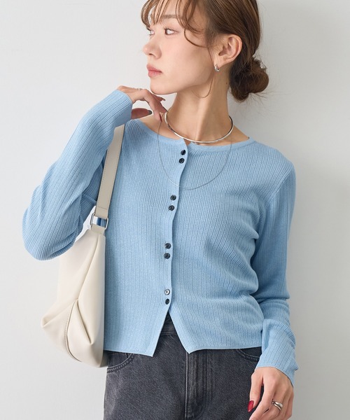 NOGLE(ノグル)の「【NOGLE/ノグル】ラメリブコンパクトカーディガン(カーディガン/ボレロ・レディース・グレイッシュベージュ/ブルー/ピンク・FREE)」の7枚目の写真