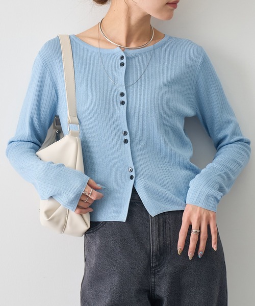 NOGLE(ノグル)の「【NOGLE/ノグル】ラメリブコンパクトカーディガン(カーディガン/ボレロ・レディース・グレイッシュベージュ/ブルー/ピンク・FREE)」の5枚目の写真