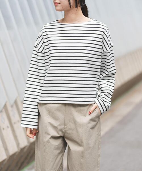 FORK&SPOON(フォークアンドスプーン)の「FORK&SPOON クロップドボートネックボーダー(Tシャツ/カットソー・レディース・ピンク系その他/ブラック系その他・1)」の3枚目の写真