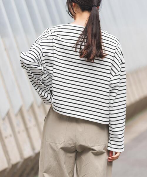 FORK&SPOON(フォークアンドスプーン)の「FORK&SPOON クロップドボートネックボーダー(Tシャツ/カットソー・レディース・ピンク系その他/ブラック系その他・1)」の5枚目の写真