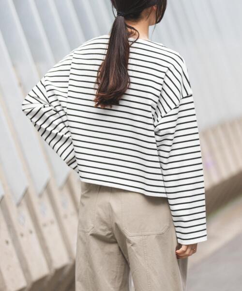 FORK&SPOON(フォークアンドスプーン)の「FORK&SPOON クロップドボートネックボーダー(Tシャツ/カットソー・レディース・ピンク系その他/ブラック系その他・1)」の6枚目の写真