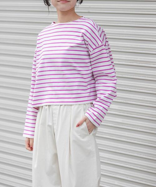 FORK&SPOON(フォークアンドスプーン)の「FORK&SPOON クロップドボートネックボーダー(Tシャツ/カットソー・レディース・ピンク系その他/ブラック系その他・1)」の12枚目の写真