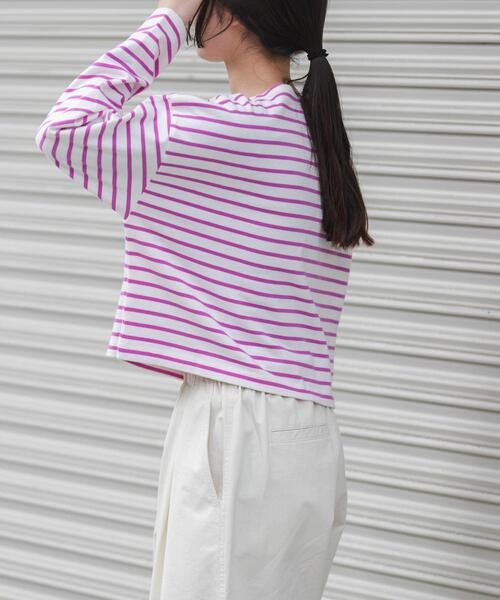 FORK&SPOON(フォークアンドスプーン)の「FORK&SPOON クロップドボートネックボーダー(Tシャツ/カットソー・レディース・ピンク系その他/ブラック系その他・1)」の14枚目の写真