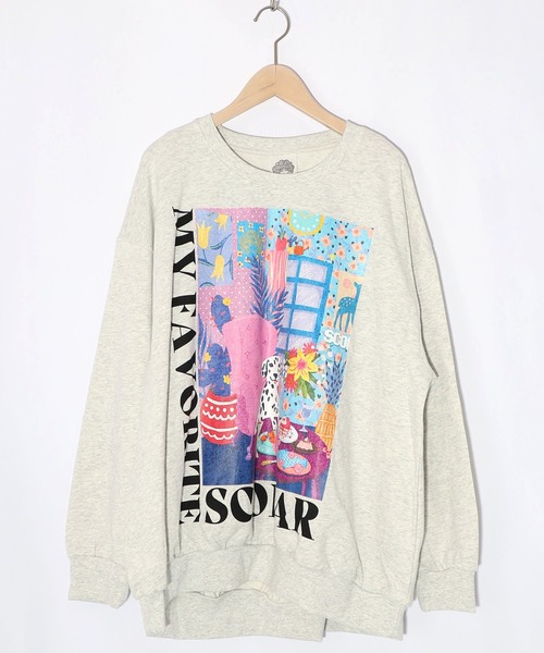 ScoLar(スカラー)の「161619:スカラールーム柄裏毛プルオーバー(Tシャツ/カットソー・レディース・イエロー/ネイビー/オートミール/ピンク・M)」の2枚目の写真