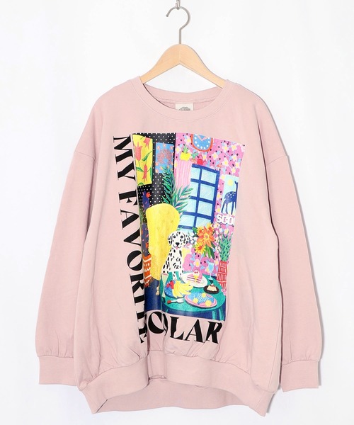 ScoLar(スカラー)の「161619:スカラールーム柄裏毛プルオーバー(Tシャツ/カットソー・レディース・イエロー/ネイビー/オートミール/ピンク・M)」の4枚目の写真