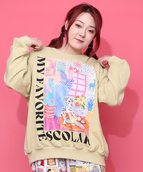 ScoLar(スカラー)の「161619:スカラールーム柄裏毛プルオーバー(Tシャツ/カットソー・レディース・イエロー/ネイビー/オートミール/ピンク・M)」の3枚目の写真