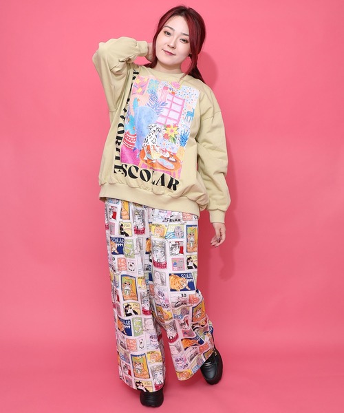 ScoLar(スカラー)の「161619:スカラールーム柄裏毛プルオーバー(Tシャツ/カットソー・レディース・イエロー/ネイビー/オートミール/ピンク・M)」の5枚目の写真