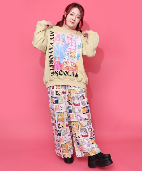 ScoLar(スカラー)の「161619:スカラールーム柄裏毛プルオーバー(Tシャツ/カットソー・レディース・イエロー/ネイビー/オートミール/ピンク・M)」の6枚目の写真