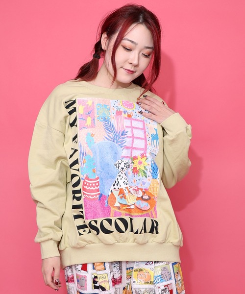 ScoLar(スカラー)の「161619:スカラールーム柄裏毛プルオーバー(Tシャツ/カットソー・レディース・イエロー/ネイビー/オートミール/ピンク・M)」の7枚目の写真