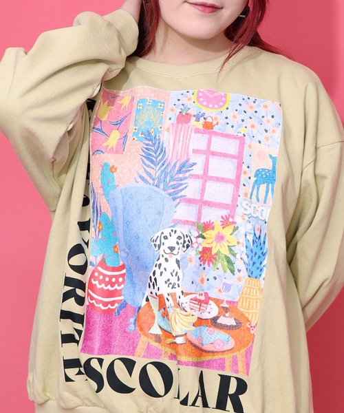 ScoLar(スカラー)の「161619:スカラールーム柄裏毛プルオーバー(Tシャツ/カットソー・レディース・イエロー/ネイビー/オートミール/ピンク・M)」の11枚目の写真