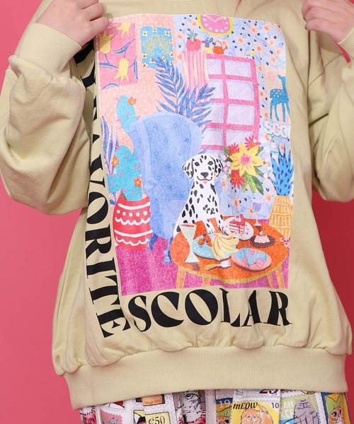 ScoLar(スカラー)の「161619:スカラールーム柄裏毛プルオーバー(Tシャツ/カットソー・レディース・イエロー/ネイビー/オートミール/ピンク・M)」の12枚目の写真
