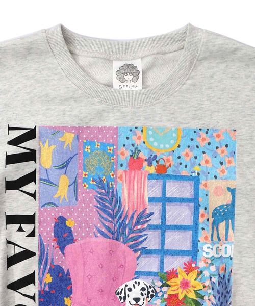 ScoLar(スカラー)の「161619:スカラールーム柄裏毛プルオーバー(Tシャツ/カットソー・レディース・イエロー/ネイビー/オートミール/ピンク・M)」の18枚目の写真