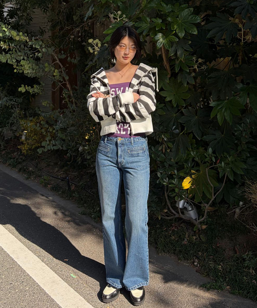 Oriens JOURNAL STANDARD（オリエンス ジャーナルスタンダード）の「フレアデニムパンツ（デニムパンツ・レディース・グレー/ネイビー・36/38）」の22枚目の写真