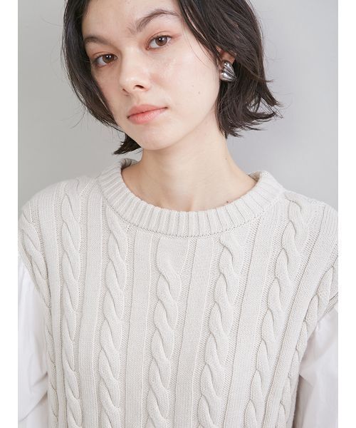 Mila Owen(ミラオーウェン)の「付け衿付きシャツドッキングケーブルニット(シャツ/ブラウス・レディース・ネイビー/キャメル/ライトベージュ・F)」の15枚目の写真