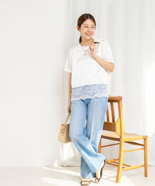 NOLLEY’S(ノーリーズ)の「ウォッシャブル裾レースオトナサテンTシャツ(シャツ/ブラウス・レディース・ブラック/ネイビー/ホワイト・38)」の9枚目の写真