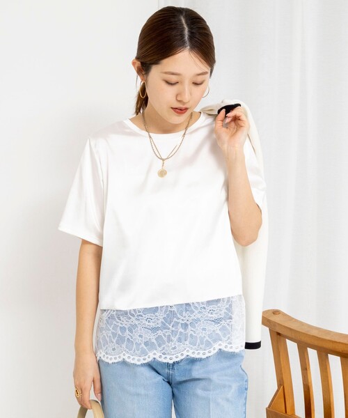 NOLLEY’S(ノーリーズ)の「ウォッシャブル裾レースオトナサテンTシャツ(シャツ/ブラウス・レディース・ブラック/ネイビー/ホワイト・38)」の11枚目の写真