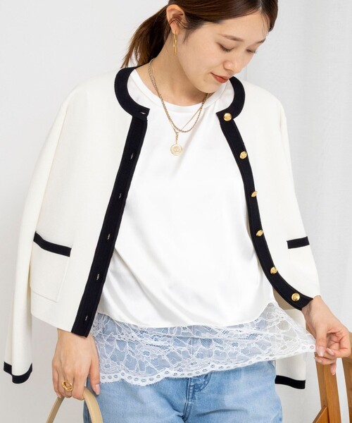 NOLLEY’S(ノーリーズ)の「ウォッシャブル裾レースオトナサテンTシャツ(シャツ/ブラウス・レディース・ブラック/ネイビー/ホワイト・38)」の12枚目の写真