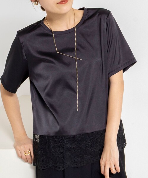 NOLLEY’S(ノーリーズ)の「ウォッシャブル裾レースオトナサテンTシャツ(シャツ/ブラウス・レディース・ブラック/ネイビー/ホワイト・38)」の20枚目の写真