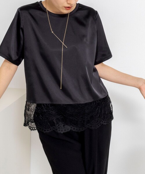 NOLLEY’S(ノーリーズ)の「ウォッシャブル裾レースオトナサテンTシャツ(シャツ/ブラウス・レディース・ブラック/ネイビー/ホワイト・38)」の22枚目の写真