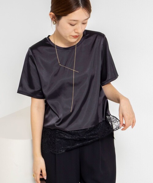 NOLLEY’S(ノーリーズ)の「ウォッシャブル裾レースオトナサテンTシャツ(シャツ/ブラウス・レディース・ブラック/ネイビー/ホワイト・38)」の16枚目の写真