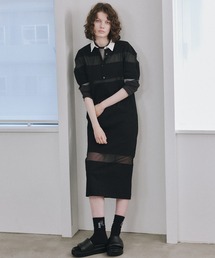 LE CIEL BLEU | シアーディテールラグビーシャツドレス / Sheer Detail Rugby Shirt Dress(ワンピース)