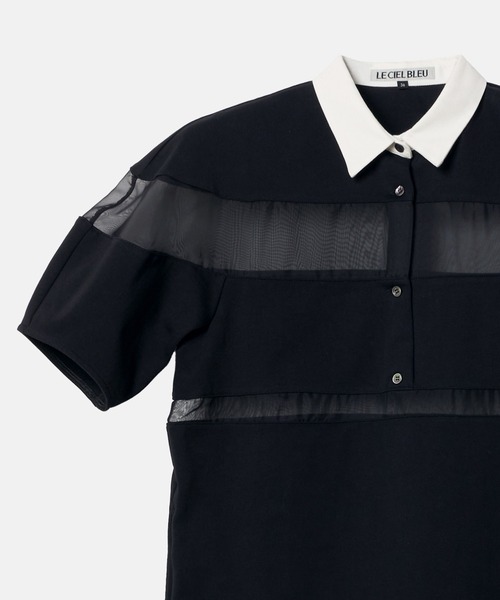 LE CIEL BLEU（ルシェルブルー）の「シアーディテールラグビーシャツドレス / Sheer Detail Rugby Shirt Dress（ワンピース・レディース・ブラック・36）」の8枚目の写真