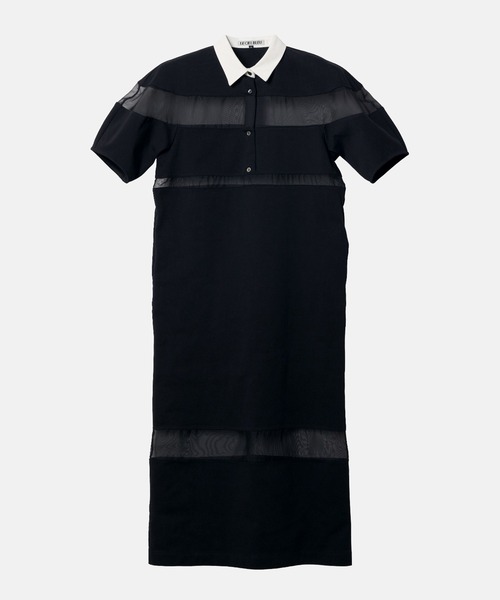 LE CIEL BLEU（ルシェルブルー）の「シアーディテールラグビーシャツドレス / Sheer Detail Rugby Shirt Dress（ワンピース・レディース・ブラック・36）」の7枚目の写真