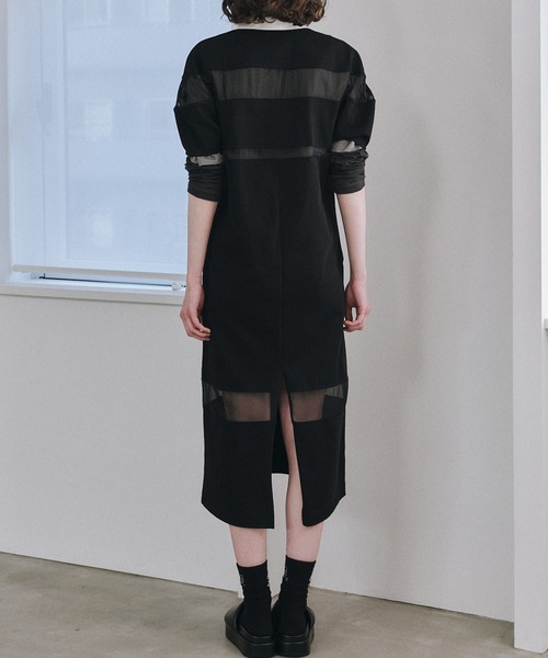 LE CIEL BLEU（ルシェルブルー）の「シアーディテールラグビーシャツドレス / Sheer Detail Rugby Shirt Dress（ワンピース・レディース・ブラック・36）」の6枚目の写真