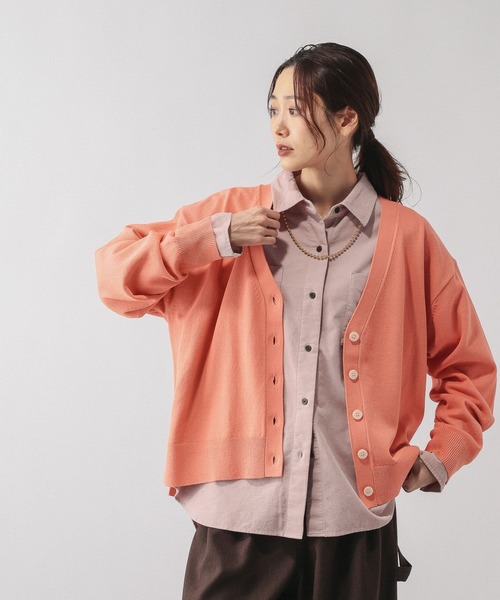 GLOBAL WORK（グローバルワーク）の「ドライタッチVネックカーディガン長袖/634143（カーディガン/ボレロ・レディース・ブラウン/グレー系5/ブラック/コーラルピンク/ライトイエロー/ライトブルー/ライトベージュ・SHORT/REGULAR）」の7枚目の写真