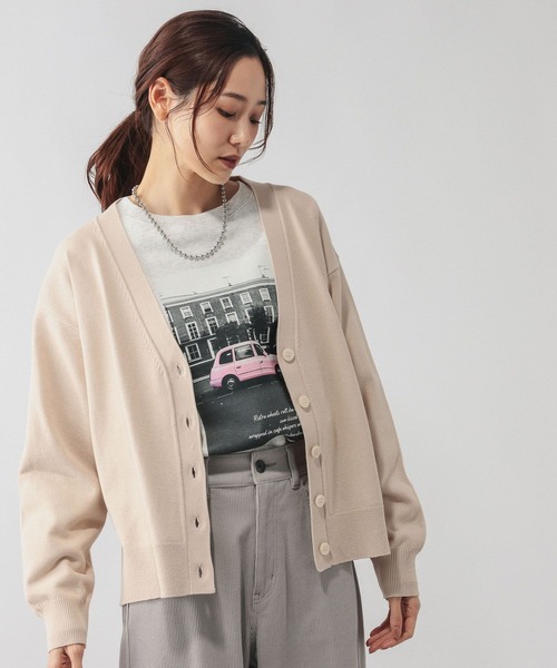 GLOBAL WORK（グローバルワーク）の「ドライタッチVネックカーディガン長袖/634143（カーディガン/ボレロ・レディース・ブラウン/グレー系5/ブラック/コーラルピンク/ライトイエロー/ライトブルー/ライトベージュ・SHORT/REGULAR）」の22枚目の写真