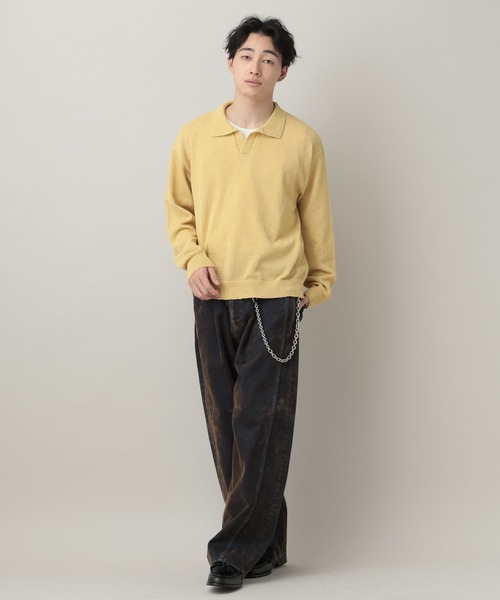 RAGEBLUE（レイジブルー）の「Low Gauge Skipper Knit/スキッパーニットポロ（ポロシャツ・メンズ・ブルー/ブラック/ライトグレー/イエロー・MEDIUM/LARGE）」の14枚目の写真