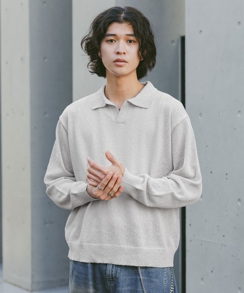 セール】Low Gauge Skipper Knit/スキッパーニットポロ（ポロシャツ