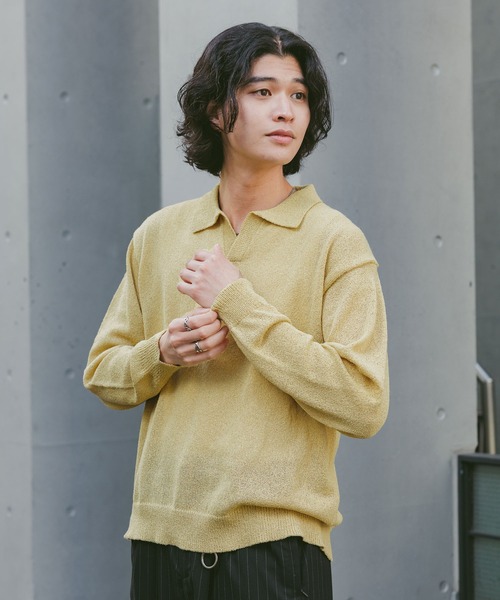 セール】Low Gauge Skipper Knit/スキッパーニットポロ（ポロシャツ