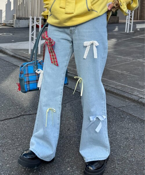 CIAOPANIC TYPY（チャオパニックティピー）の「【HELLO.SANFRANCISCO/ハローサンフランシスコ】カラフルリボンフレアデニム（デニムパンツ・レディース・ブルー/サックスブルー・SMALL/MEDIUM）」の12枚目の写真