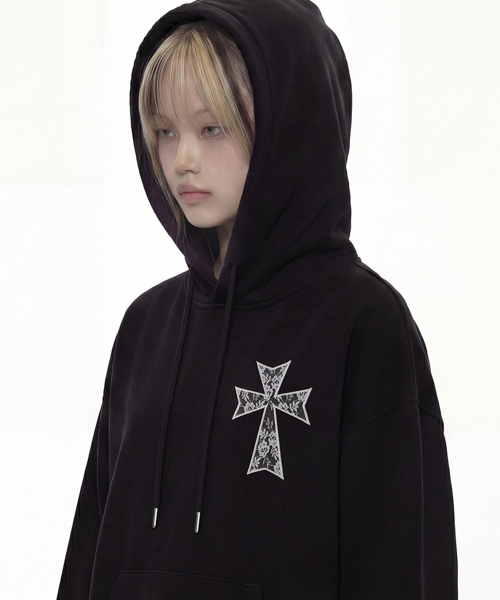 GRAVER（グレーバー）の「[ユニセックス]ドットクロス_レースフードパーカー_ブラック（パーカー・レディース・ブラック・MEDIUM/LARGE/SMALL）」の12枚目の写真