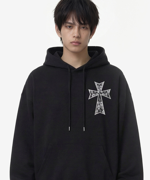 GRAVER（グレーバー）の「[ユニセックス]ドットクロス_レースフードパーカー_ブラック（パーカー・レディース・ブラック・MEDIUM/LARGE/SMALL）」の13枚目の写真