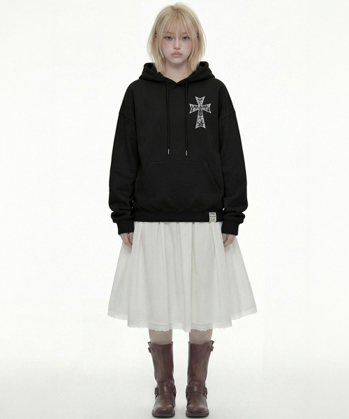 GRAVER（グレーバー）の「[ユニセックス]ドットクロス_レースフードパーカー_ブラック（パーカー・レディース・ブラック・MEDIUM/LARGE/SMALL）」の15枚目の写真