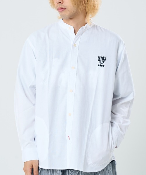 CORISCO(コリスコ)の「オックス バンドカラーシャツ(M1)(シャツ/ブラウス・メンズ・ストライプ/ブルー/ホワイト・X-LARGE/MEDIUM/LARGE)」の2枚目の写真