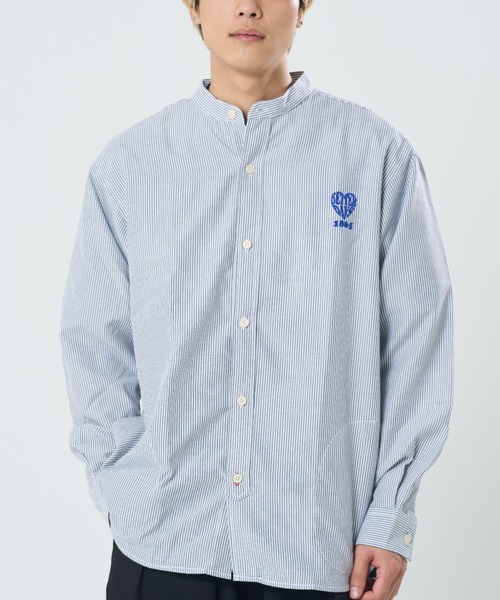 CORISCO(コリスコ)の「オックス バンドカラーシャツ(M1)(シャツ/ブラウス・メンズ・ストライプ/ブルー/ホワイト・X-LARGE/MEDIUM/LARGE)」の1枚目の写真