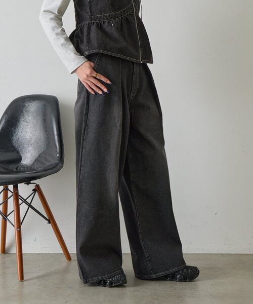 goocy(グーシー)の「【セットアップ対応】デニムタックワイドパンツ(デニムパンツ・レディース・ブラック/ブルー系その他・MEDIUM/SMALL)」の20枚目の写真