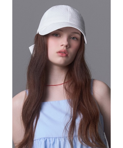 セール】ワッフルテクスチャー リボンキャップ（キャップ）｜WHITE