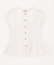 GANNI（ガニー）の「GANNI/ガニー Stretch Cotton Peter Pan Collar Shirt / A1040093 / ストレッチコットン ピーターパンカラー 半袖シャツ（シャツ/ブラウス）」
