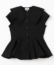GANNI | GANNI/ガニー Stretch Cotton Peter Pan Collar Shirt / A1040093 / ストレッチコットン ピーターパンカラー 半袖シャツ(シャツ/ブラウス)