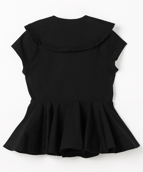 GANNI(ガニー)の「GANNI/ガニー Stretch Cotton Peter Pan Collar Shirt / A1040093 / ストレッチコットン ピーターパンカラー 半袖シャツ(シャツ/ブラウス・レディース・ブラック/オフホワイト・36)」の3枚目の写真